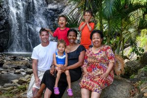 Family portrait with grandma in Fiji tropical rainforest