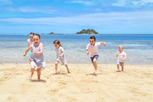 The grandchildren take off on the yellow sand beaches at Malolo Island Resort