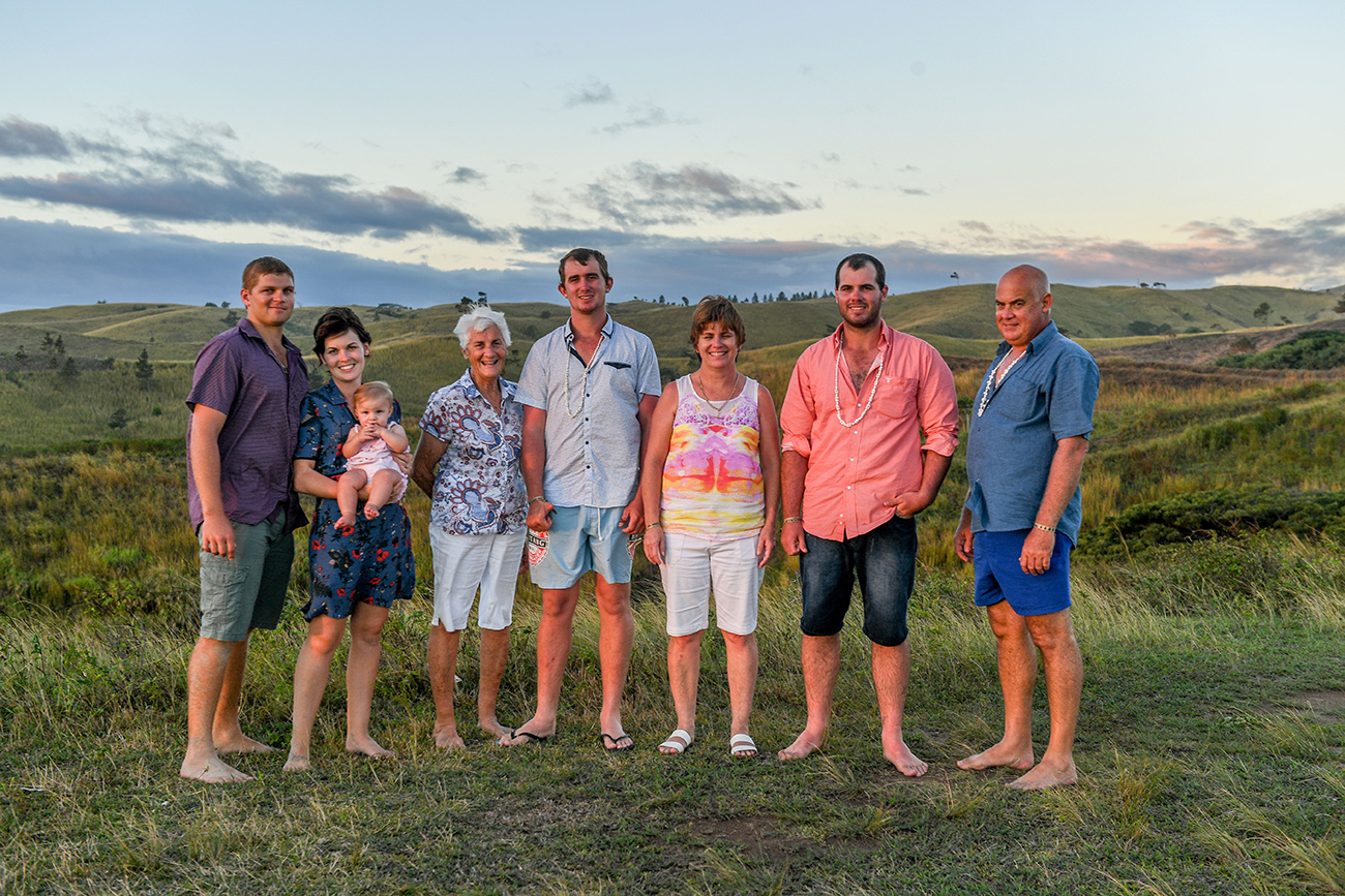 Three generations of family at family vacation photoshoot in Fiji