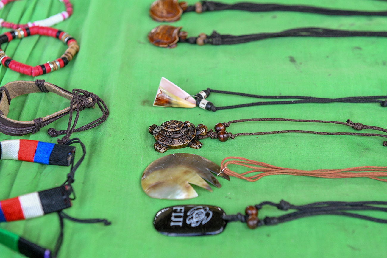 Traditional Fiji necklaces laid out