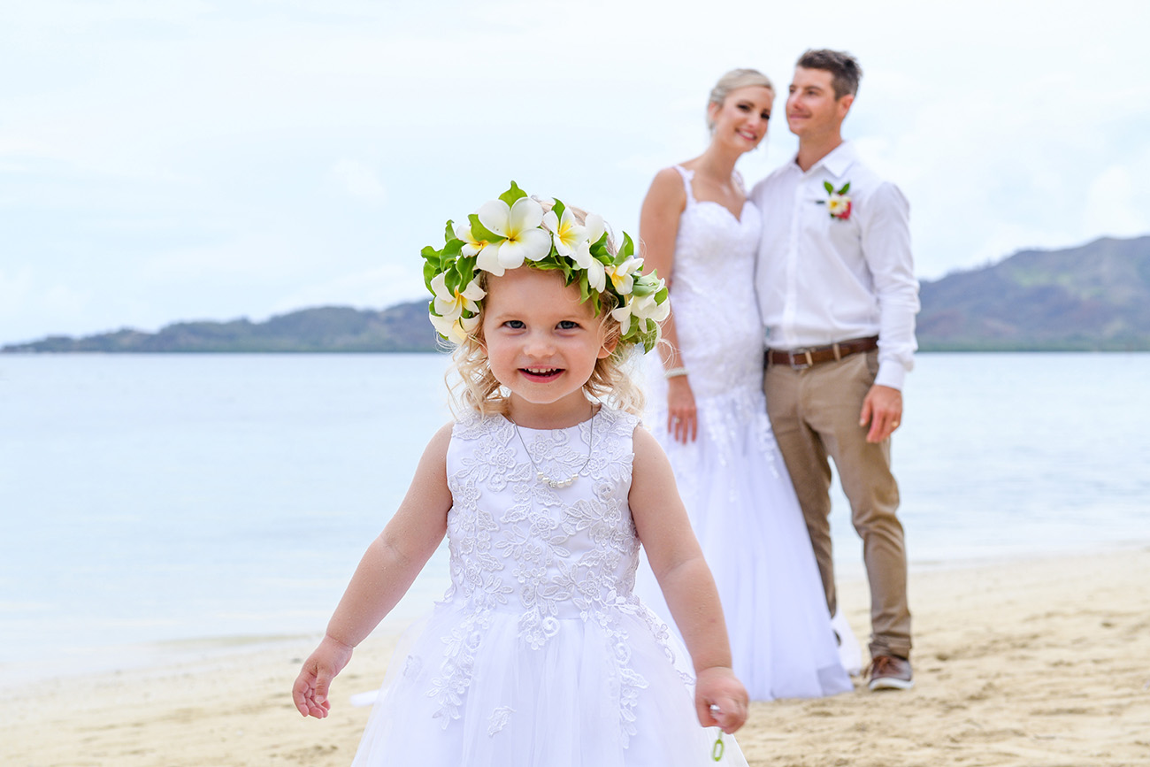 Cute baby girl in traditional Fiji flower crown
